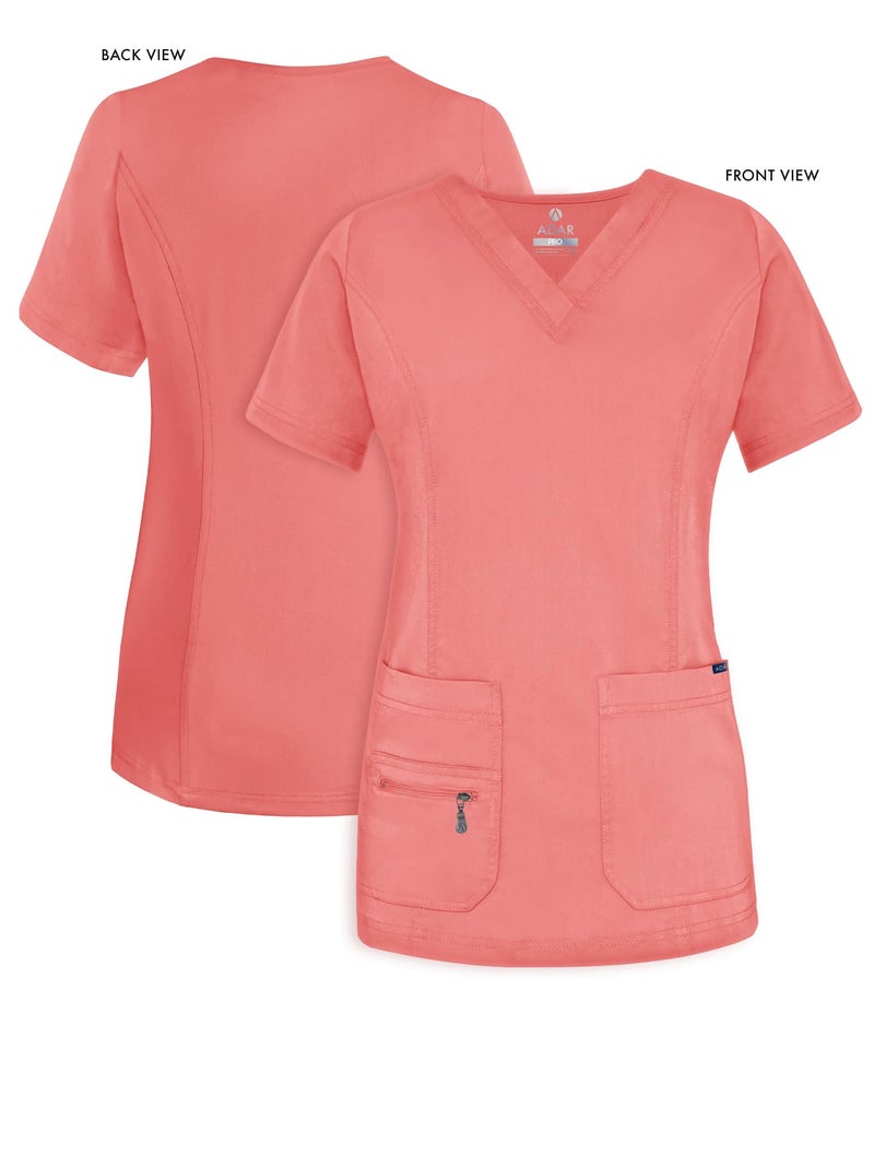 Adar Uniforms, Pro Scrubs for Women - Elevated V-Neck Scrub Top - P4212 - Rapture Rose - L - Image 5